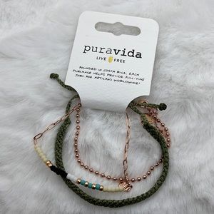 Pura Vida Palisades Stack from September 2021 - Dark Green, Rose Gold, Blue
